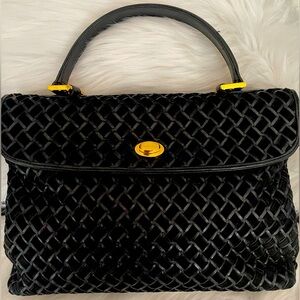 BALLY Logo Hand Bag Leather Black Gold Plated Made in Italy